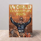 Greeting card of Lando Norris celebrating the F1 World Championship 2025 on a light background.