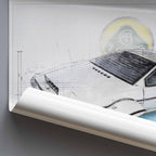 Rolled poster of artwork of James Bonds Lotus Esprit S1 car on a light background