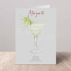 Card with a margarita illustration and recipe on a light gray background