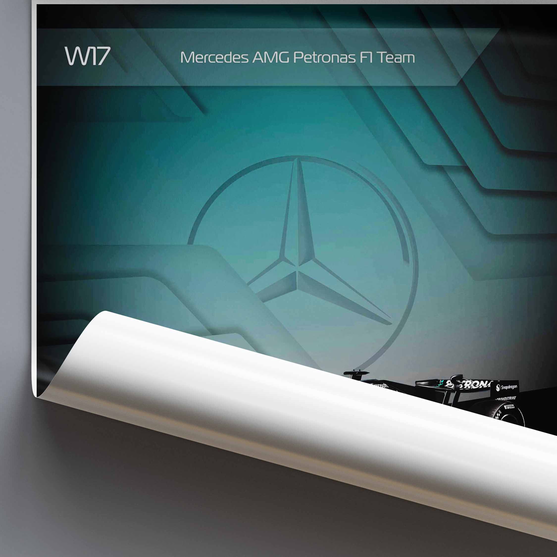 Rolled poster of the Mercedes W17 2026 Formula 1 car