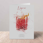 Greeting card with a Negroni cocktail illustration on a white background