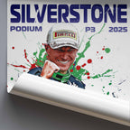 Rolled poster for Silverstone Podium P3 2025 with Nico Hulkenberg  illustration.