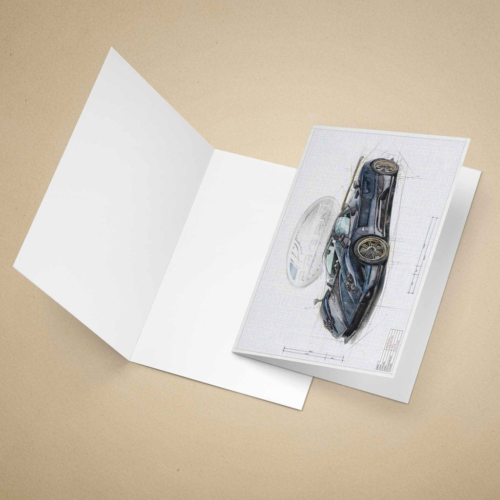 Greeting card of a Pagani Zonda sports car illustration on a beige background