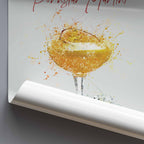Poster with a stylized illustration of a Pornstar Martini cocktail glass on a white background