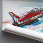 Poster of a Red Arrows aircraft on grey backgorund