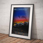 Framed poster of the Red Bull RB22 2026 Formula 1 car on a white brick wall background