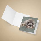 Greeting card with a Schnauzer dog illustration on a beige background