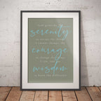 Framed print with Serenity Prayer on a brick wall background
