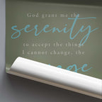 Serenity prayer text on a green background with a white border