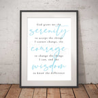 Framed print with Serenity Prayer on a brick wall background