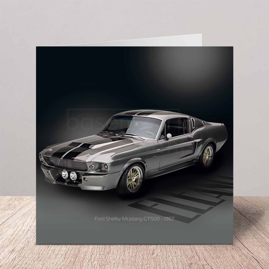 Card with a Ford Shelby Mustang GT500 on a dark background