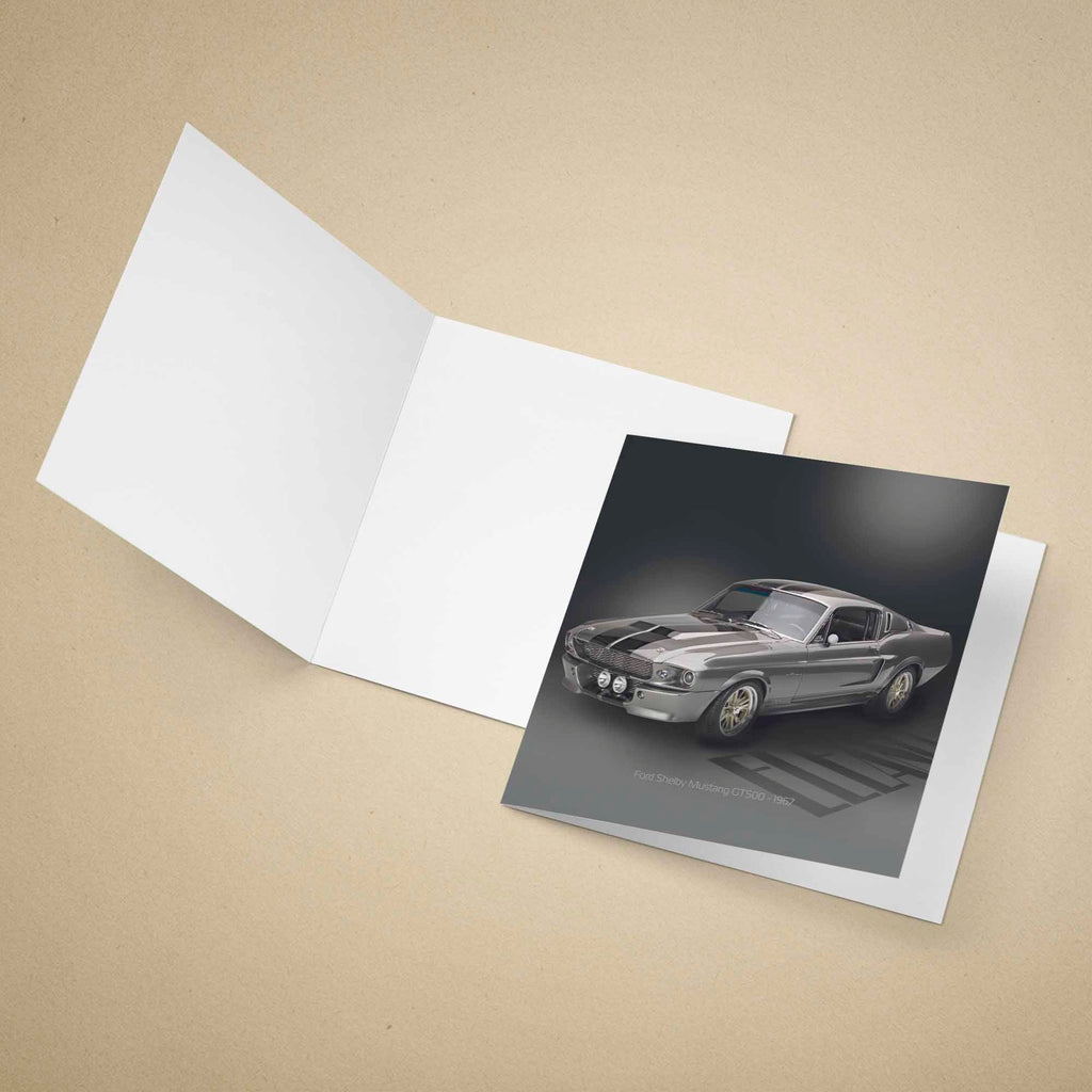 Greeting card with a Ford Shelby Mustang GT500 design on a beige background