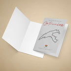 Greeting card with Spa-Francorchamps race track design on a beige background