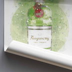 Tanqueray gin bottle illustration on a textured background