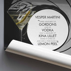 Vesper Martini recipe card with cocktail illustration on a dark background
