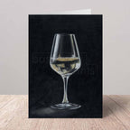 Greeting Card with an oil painted white wine glass on a black background.
