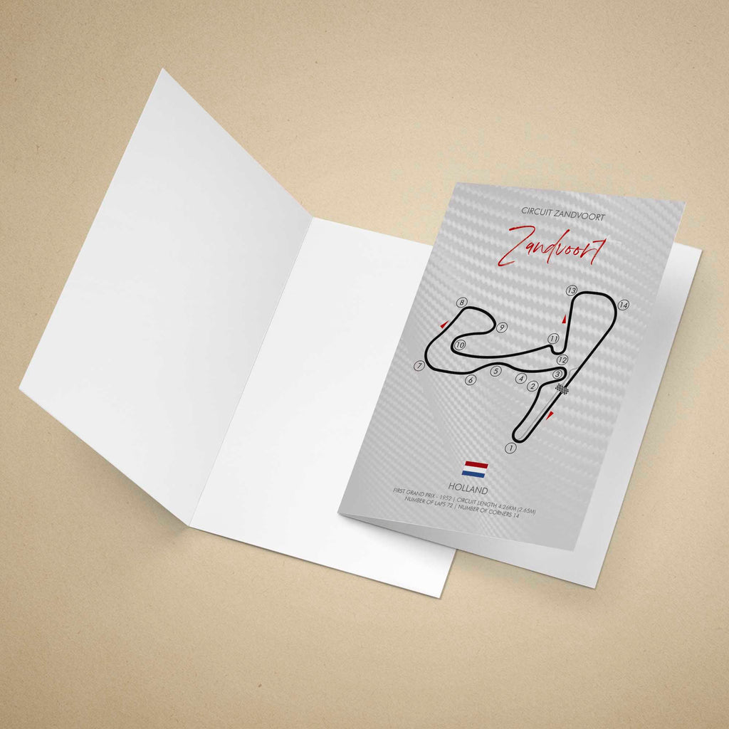Greeting card with Zandvoort race track design on a beige background